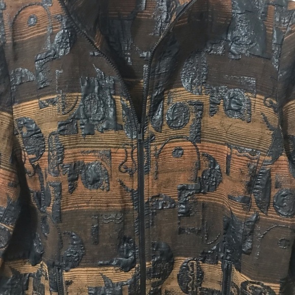 J’ENVIE New York Vintage Tan Metallic Black Textured Full Zip Blazer Jacket 6 - Picture 3 of 8